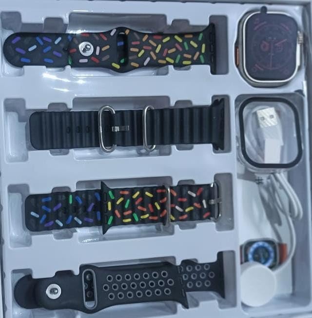 Smartwatch Ultra Rainbow Calling Wireless Charging (with 4 Ocean Colorful Straps)