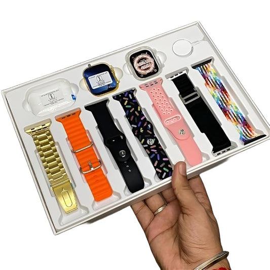 10 in 1 Set i20 Ultra MAX Suit Smartwatch + ear buds Pro with Transparent Screen Guard Watch with Seven Decorated Straps, Fitness & Outdoor, Health & Medical, Watchphone (7 Multicolor Straps)