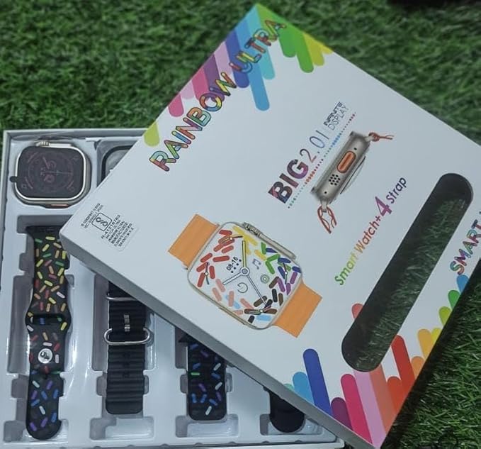 Smartwatch Ultra Rainbow Calling Wireless Charging (with 4 Ocean Colorful Straps)