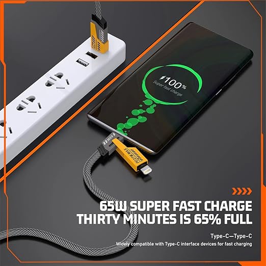 Type-C braided cable (1 meter) for fast charging (65W) compatible with iPhone and Android