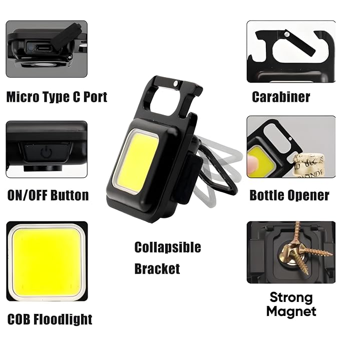 Small LED Flashlight COB Rechargeable Keychain Mini Flashlight